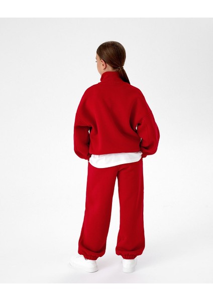 La'ciel Paris Sloganlı Kırmızı Unisex Ceketli Çocuk Altüst Eşofman Takım modelleri