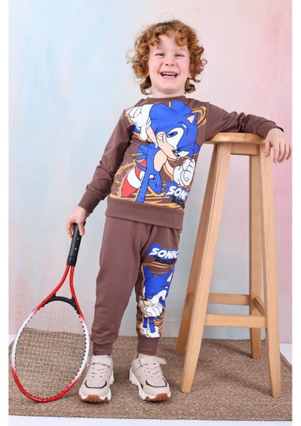 Pjk2i Sonic Desenli Kahverengi 2 Ip %100 Pamuk Erkek Çocuk Eşofman Takımı 3-10 Yaş 7429-K