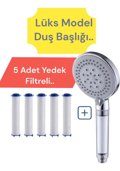 5 Adet Yedek Filtreli Duş Başlığı Kireç Önleyici Özellikli Su Tasarruflu Lüks Model