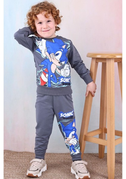 Pjk2i Sonic Desenli Füme 2 Ip %100 Pamuk Erkek Çocuk Eşofman Takımı 3-10 Yaş 7429-F