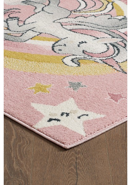 Kids Unicorn Desenli Pembe Çocuk Odası Halısı Antialerjik Tozumaz Bebek Odası Halısı Kds-06