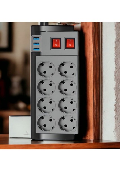 4000WATT 16A Akım Korumalı 2 Anahtarlı Priz 8'li Priz 3'usb 2metre Kablo Çoklayıcı modelleri