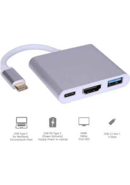 In 1 Type-C To Hdmı USB 3.0 Çevirici Dönüştürücü Adaptör 4K