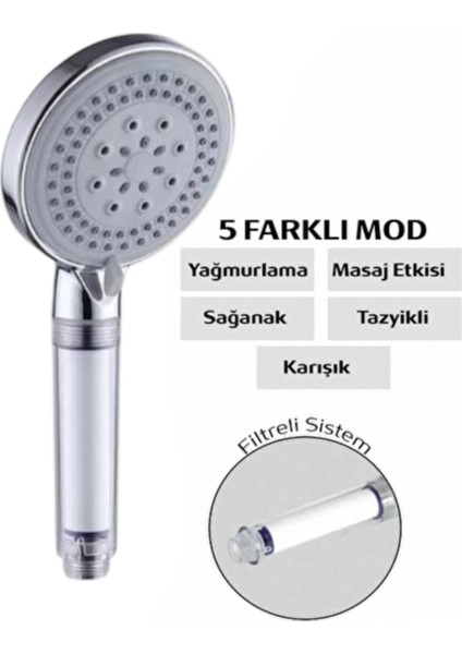 5 Adet Yedek Filtreli Duş Başlığı Kireç Önleyici Özellikli Su Tasarruflu Lüks Model