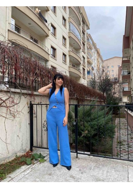 Yelekli Triko Kadın Pantolonlu Takım