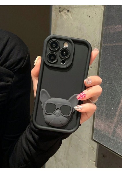 Iphone 11 Uyumlu Kabartmalı Siyah Pitbull Figürlü Hayvanlı Telefon Kılıfı