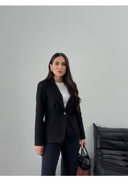 Kadın Blazer Ceket Tek Düğmeli Cep Detaylı Astarlı