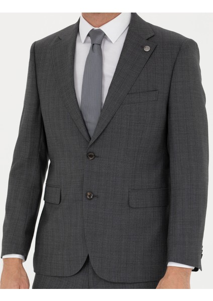 Erkek %100 Yün Füme Slim Fit Takım Elbise 50272783-VR058