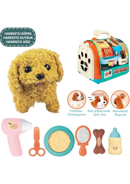 JND-3615-1 Taşıma Çantalı Hareketli Pilli Köpek Set (Pet Shop) -Vardem Oyuncak