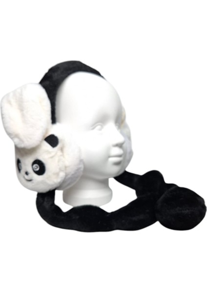 Ünisex Kız ve Erkek Siyah Beyaz Renk Panda Figürlü Oynar Kulak ve Sesli Kışlık Peluş Kulaklık modelleri