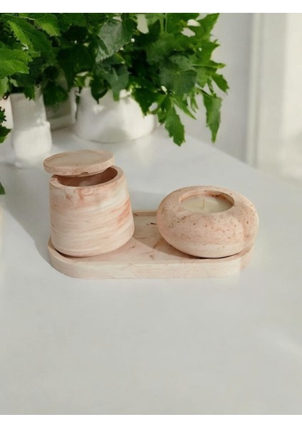 Iles Home Hanımeli Kokulu Kapaklı Mum Seti Pembe Desenli