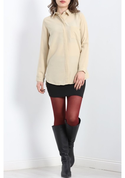 Tek Cepli Gizli Düğme Poplin Gömlek Bej - 25524.1874. fiyatları