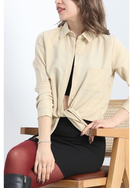 Tek Cepli Gizli Düğme Poplin Gömlek Bej - 25524.1874. modelleri