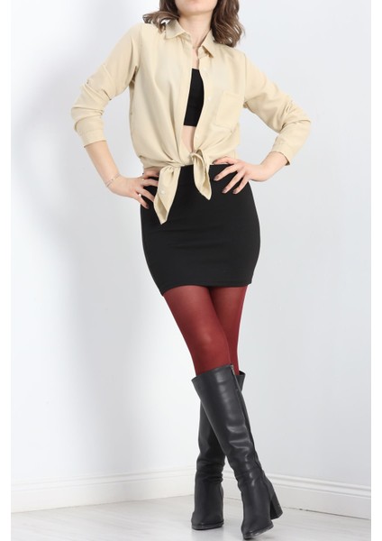 Tek Cepli Gizli Düğme Poplin Gömlek Bej - 25524.1874. fırsatları