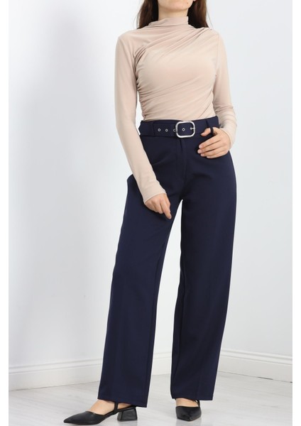 Double Kumaş Kemerli Bol Paça Pantolon Lacivert - 20903.1397. fiyatları