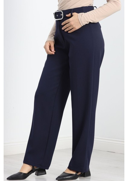 Double Kumaş Kemerli Bol Paça Pantolon Lacivert - 20903.1397. modelleri