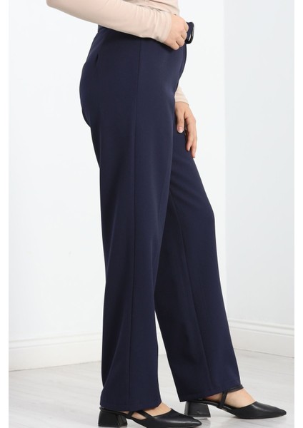 Double Kumaş Kemerli Bol Paça Pantolon Lacivert - 20903.1397. indirimleri