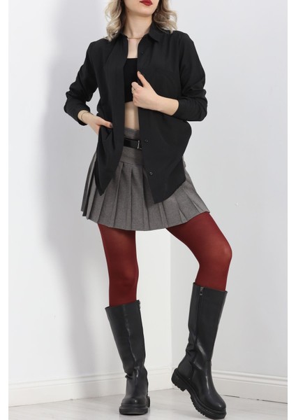 Tek Cepli Gizli Düğme Poplin Gömlek Siyah - 25524.1874. fiyatları