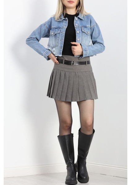 Lazer Kesim Crop Kot Ceket Mavi - 23145.1900. modelleri