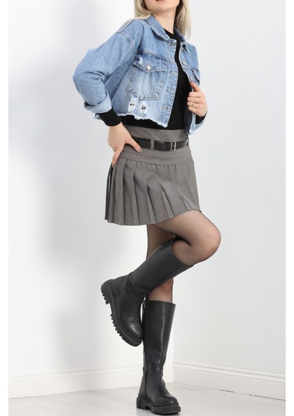 Lazer Kesim Crop Kot Ceket Mavi - 23145.1900. indirimleri