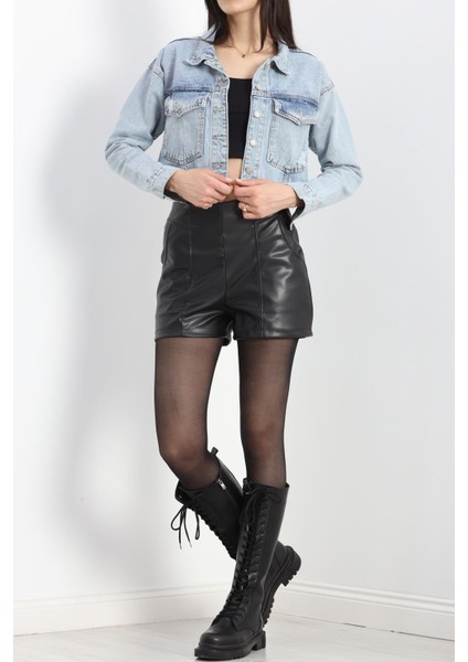 Lazer Kesim Crop Kot Ceket Buzmavi - 23145.1900. fırsatları