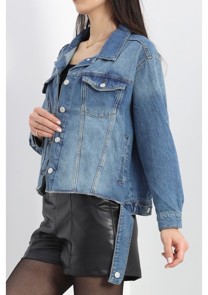 Kuşak Detay Oversize Kot Ceket Mavi - 4897.1900. modelleri