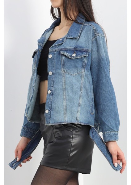 Kuşak Detay Oversize Kot Ceket Mavi - 4897.1900. indirimleri