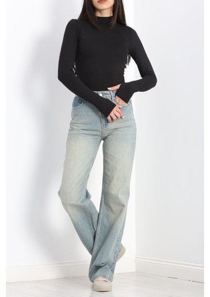 Yarım Balıkçı Uzun Kolu Parmak Geçmeli Bluz Siyah - 21756.200. fiyatları