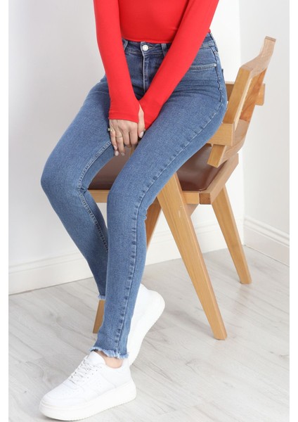 Dar Paça Püsküllü Kot Pantolon Açıkmavi - 19493.1900. fiyatları