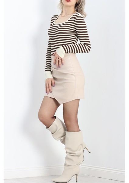 Kare Yaka Çizgili Triko Body Lattekahve - 1118.1247. fiyatları