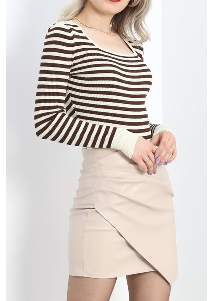 Kare Yaka Çizgili Triko Body Lattekahve - 1118.1247. indirimleri