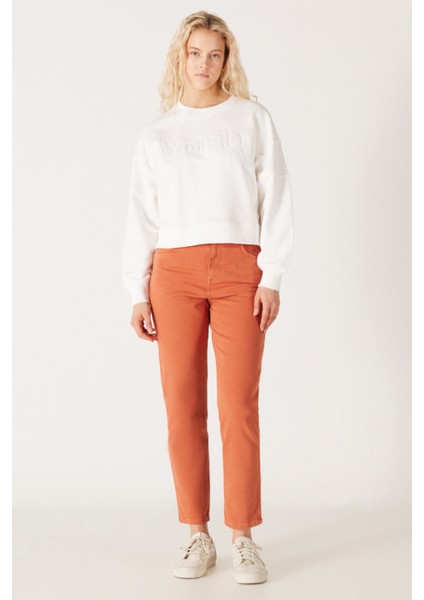 Mom Straight Fit Düz Kesim Yüksek Bel Turuncu Esnek Pantolon fiyatları