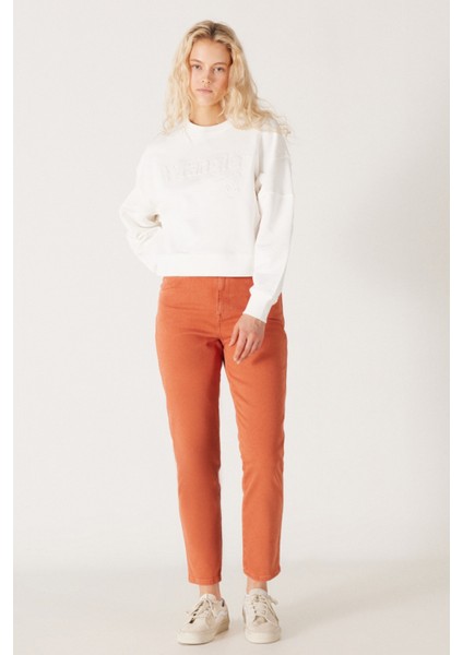 Mom Straight Fit Düz Kesim Yüksek Bel Turuncu Esnek Pantolon modelleri