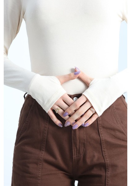 Yarım Balıkçı Uzun Kolu Parmak Geçmeli Bluz Bej - 21756.200. fırsatları