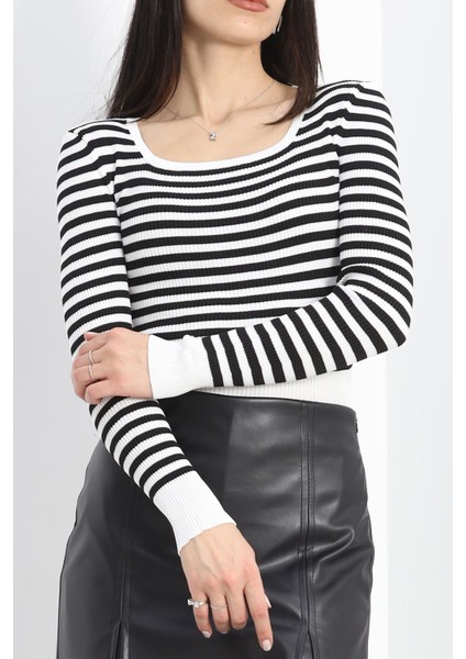 Kare Yaka Çizgili Triko Body Beyazsiyah - 1118.1247. fiyatları