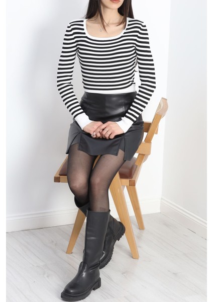 Kare Yaka Çizgili Triko Body Beyazsiyah - 1118.1247. modelleri