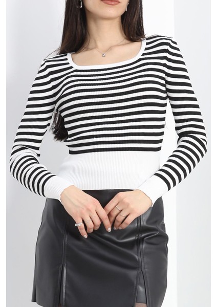 Kare Yaka Çizgili Triko Body Beyazsiyah - 1118.1247. fırsatları