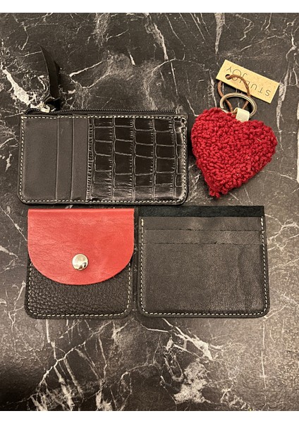 - Siyah & Bordo Renkli Deri Kartlık Set