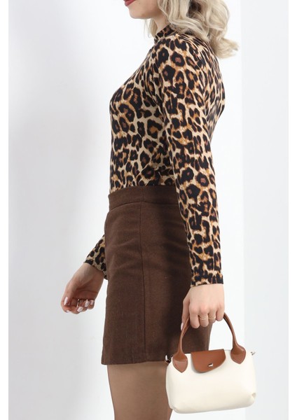 Dik Yaka Desenli Bluz Leopar - 19466.1897. modelleri