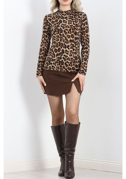 Dik Yaka Desenli Bluz Leopar - 19466.1897. fırsatları