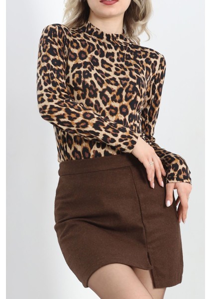 Dik Yaka Desenli Bluz Leopar - 19466.1897. indirimleri