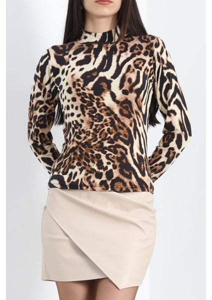 Dik Yaka Desenli Bluz Ekruleopar - 19466.1897. modelleri