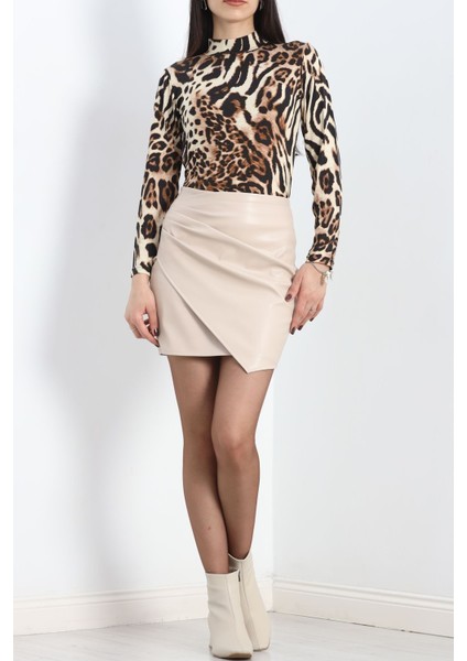 Dik Yaka Desenli Bluz Ekruleopar - 19466.1897. fırsatları