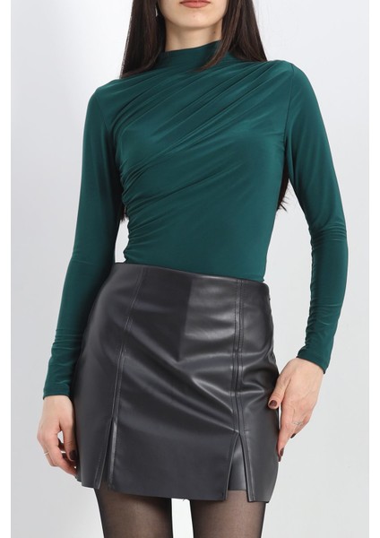 Drape Detaylı Bluz Zümrüt - 20552.1595.