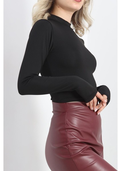 Dalgıç Kumaş Crop Bluz Siyah - 20827.1567. modelleri