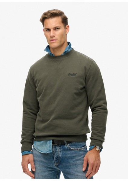 Bisiklet Yaka Koyu Yeşil Erkek Sweatshırt M2013751A3JZ_ESSENTIAL Logo Crew Sw