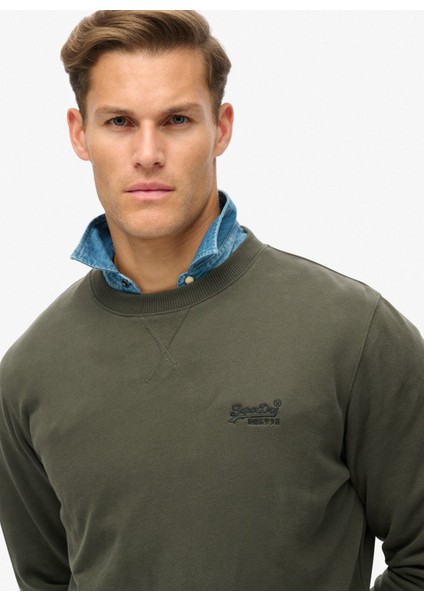 Bisiklet Yaka Koyu Yeşil Erkek Sweatshırt M2013751A3JZ_ESSENTIAL Logo Crew Sw modelleri