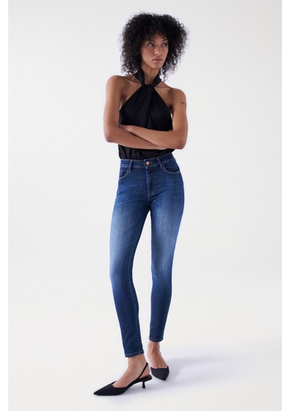 Orta Bel Dar Paça Standart Indigo Denim Pantolon 21005368-DESTINY Skinny