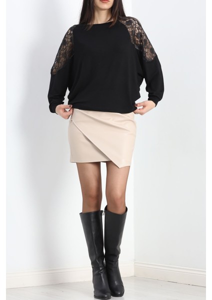 Yarasa Kol Çilek Dantelli Bluz Siyah - 1793.1095. indirimleri