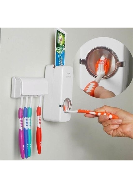 By Ogalo® Otomatik Diş Macunu Sıkacağı ve 5 Adet Diş Fırası Tutacağı Diş Fırçalığı